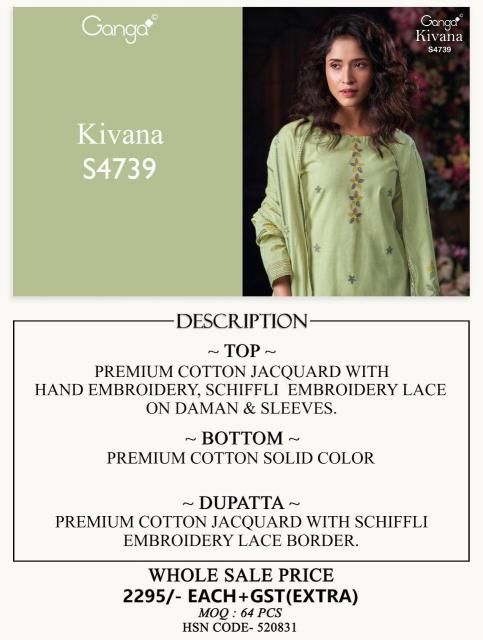 Ganga kivana 4739 wholesale ladies dress material suppliers in bangalore  - wholesale export